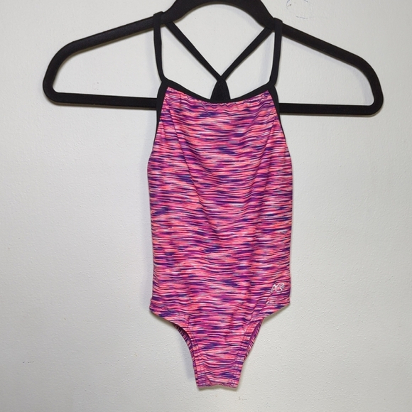 TYR Addy Diamondfit One-Piece Swimsuit Pink Purple White Girls Size S 6/6X - Picture 1 of 4